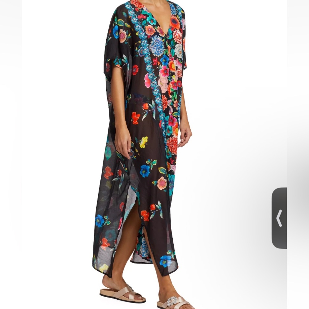 NWOT Johnny Was Black Floral Evening Palace Silk Blend Kaftan Caftan Size L XL